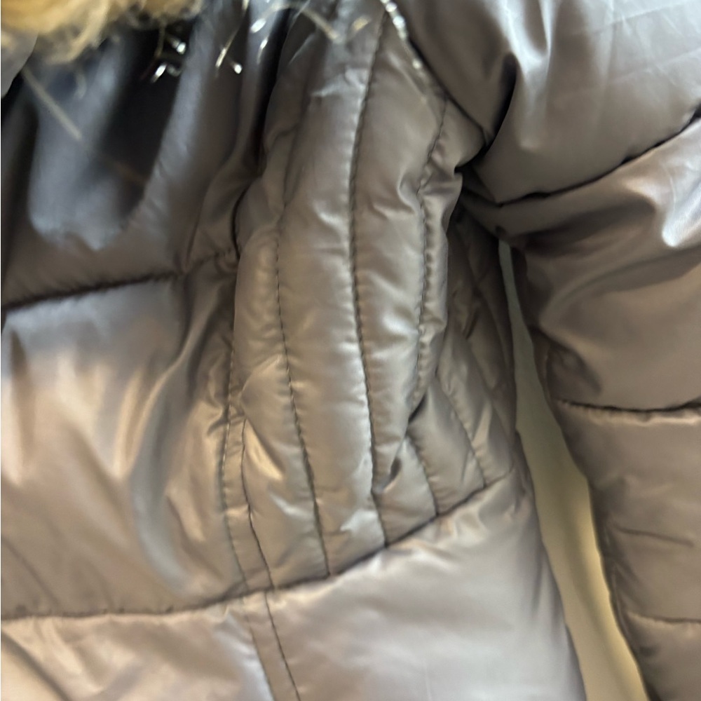 Michael Kors Kids Silver Puffer Jacket with Faux Fur Hood - Picture 12 of 14